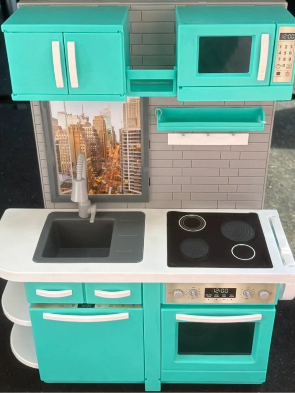 Turquoise DOLL  Play Kitchen Set – Teal Pretend Play Appliance